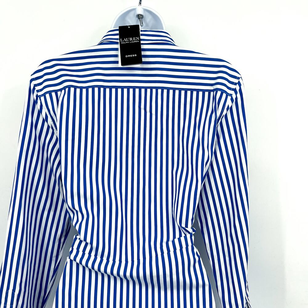 LAUREN RALPH LAUREN Kahwell Shirt Dress Size 10 Blue White Stripe Tie Waist NWT - Picture 9 of 15